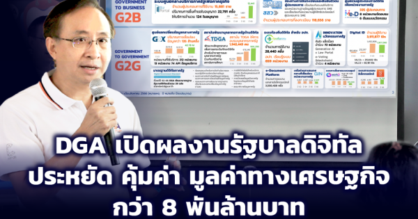 DGA เปิดผลงานรัฐบาลดิจิทัล ประหยัด คุ้มค่ามูลค่าทางเศรษฐกิจกว่า 8 พันล้านบาท ชูกลยุทธ์ เข้าถึงบริการภาครัฐ ง่าย สะดวก รวดเร็ว ตรวจสอบได้ ขับเคลื่อนรัฐบาลดิจิทัล ในบทบาท Smart Connector เชื่อมต่อภาครัฐทุกภาคส่วนกับประชาชน