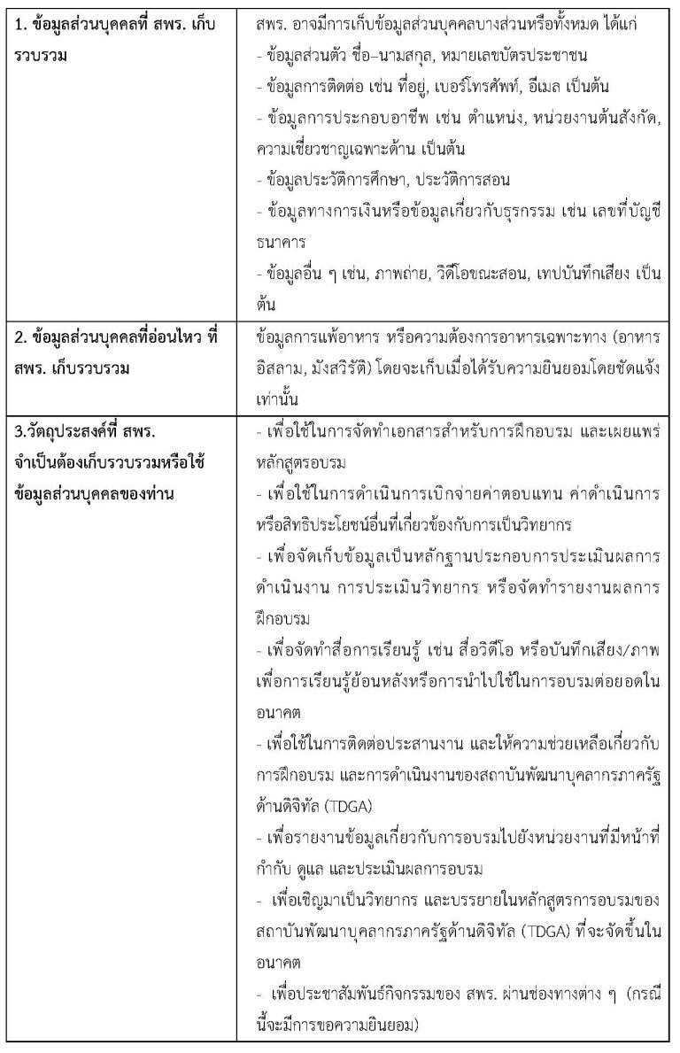 2. การฝึกอบรมของสถาบันพัฒนาบุคลากรภาครัฐด้านดิจิทัล (TDGA) สำหรับวิทยากร