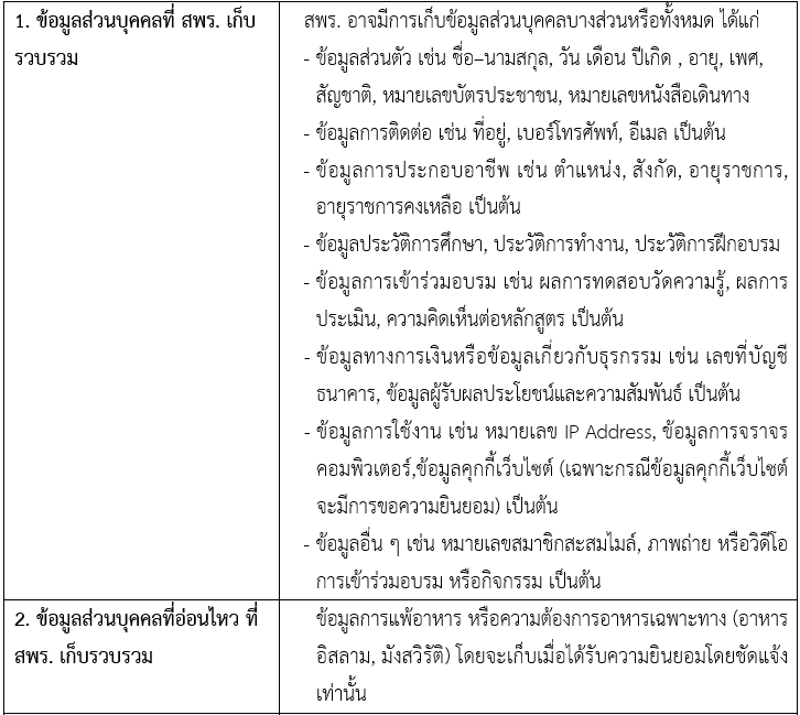 ตารางกิจกรรมและบริการของ สพร. (Privacy Main DGA)
