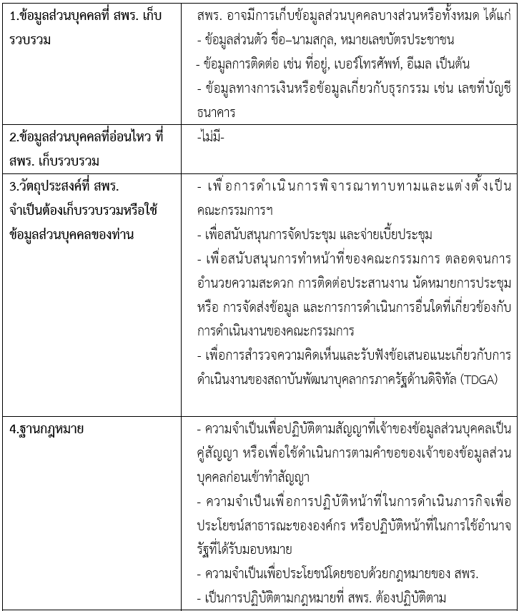 ตารางกิจกรรม Privacy Main DGA