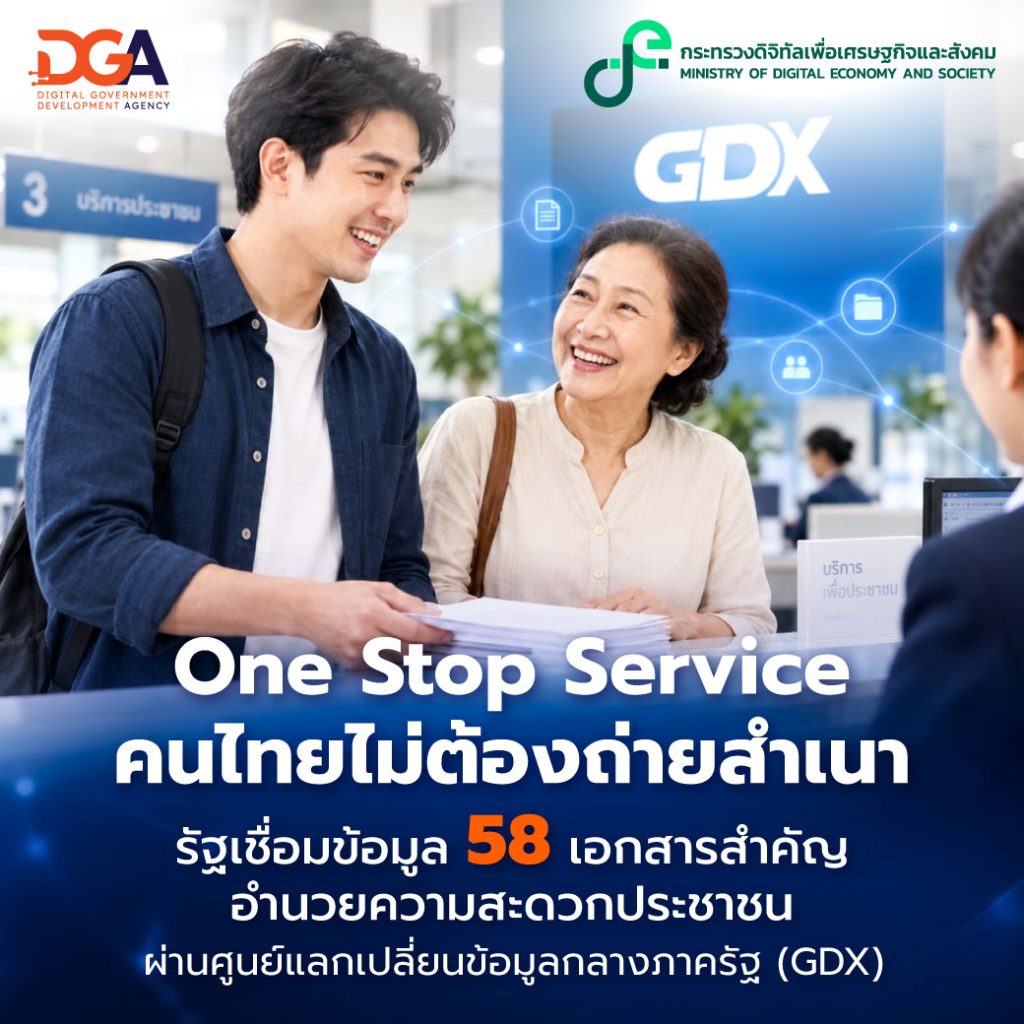 One Stop Service ใกล้ขึ้น ข้อมูลถึงกัน เอกสารไม่ซ้ำ ประชาชนไม่ต้องถ่ายสำเนา เชื่อมข้อมูล 58 เอกสารสำคัญผ่าน GDX
