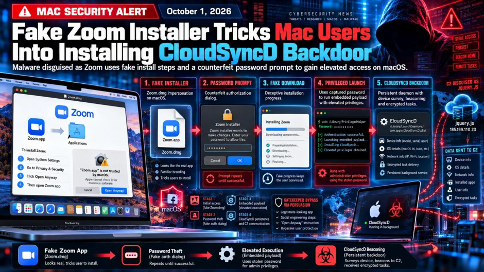 พบตัวติดตั้ง Zoom ปลอมบน macOS มุ่งขโมยรหัสผ่าน Admin และฝัง Backdoor