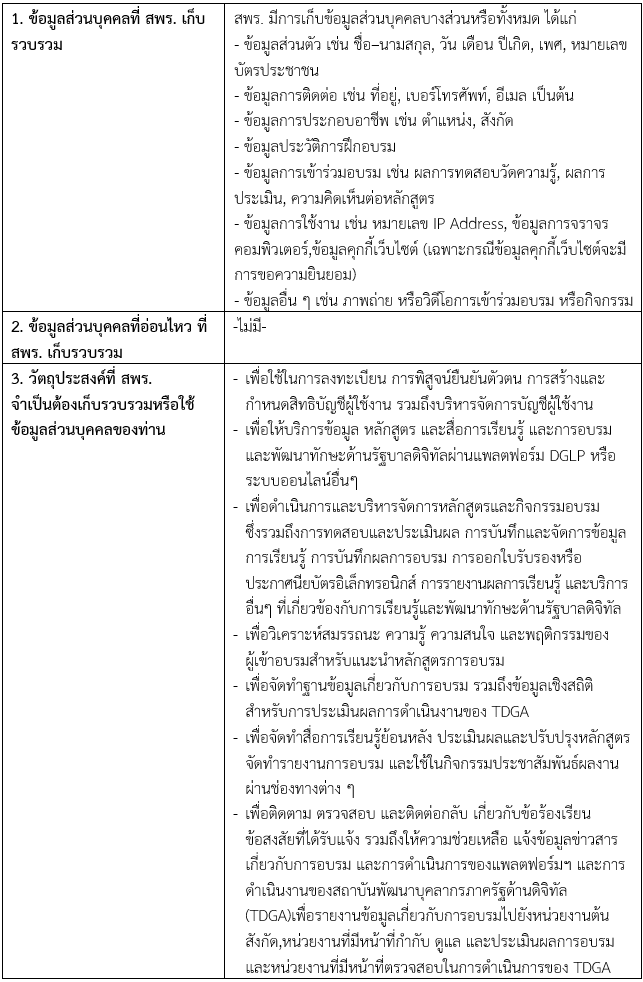 ตาราง PN 1.บริการศูนย์กลางการเรียนรู้ด้านทักษะดิจิทัลสำหรับภาครัฐ (Digital Government Learning Platform: DGLP): บริการฝึกอบรมสำหรับผู้เรียน (Learner) 1